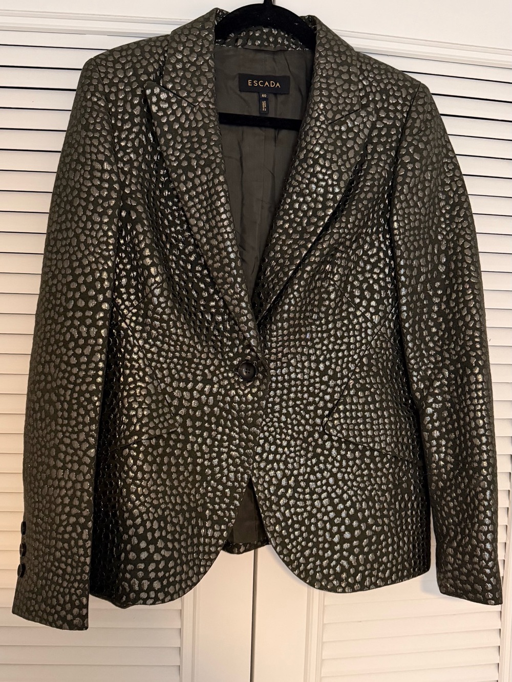 Escada Metallic Olive Green Patterned Blazer Jacket